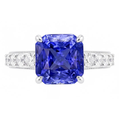 Natural Earth Mined Diamond Anniversary Ring 4 Carats Vintage Style Sapphire Radiant Cut