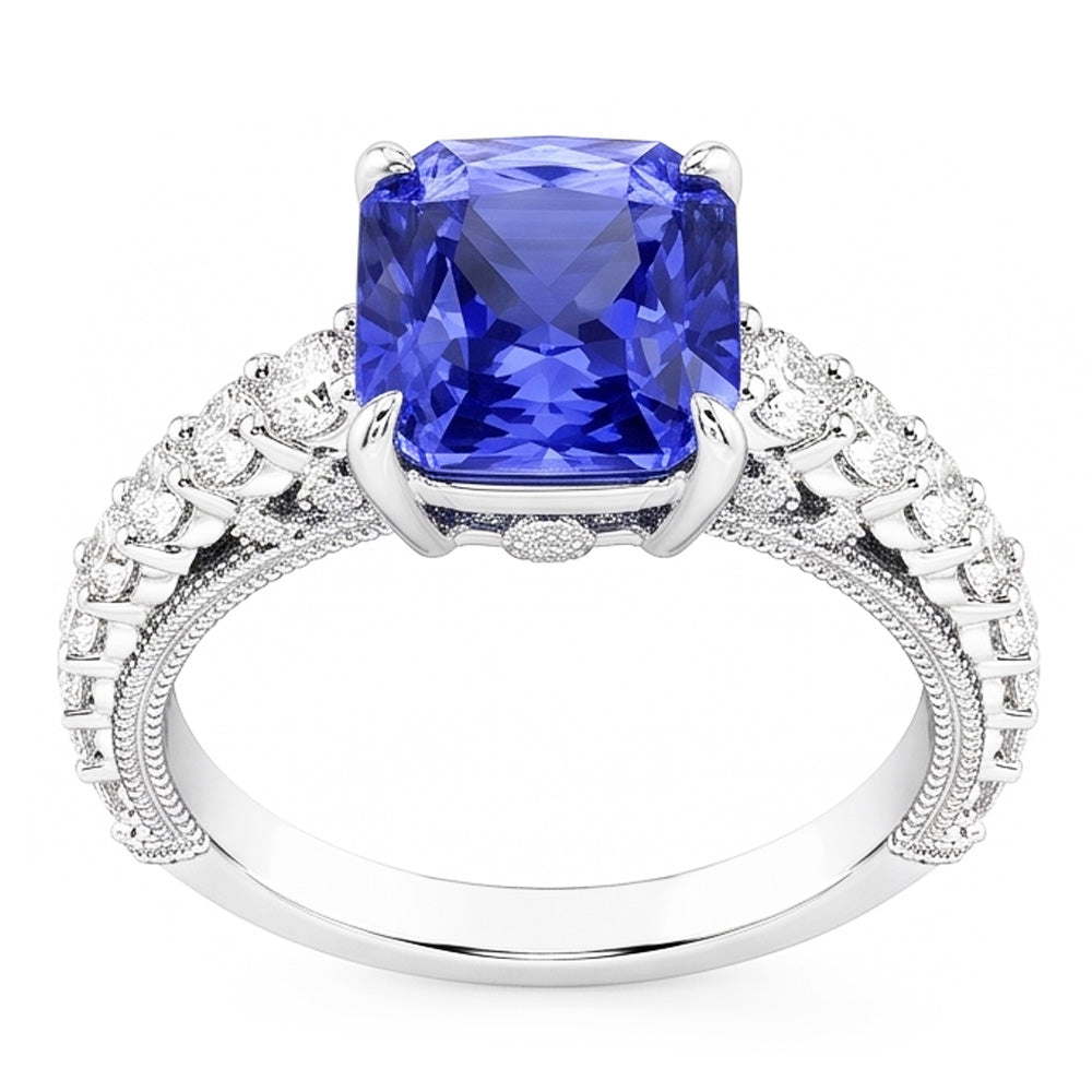 Natural Earth Mined Diamond Anniversary Ring 4 Carats Vintage Style Sapphire Radiant Cut