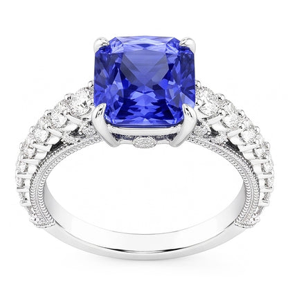 Natural Earth Mined Diamond Anniversary Ring 4 Carats Vintage Style Sapphire Radiant Cut
