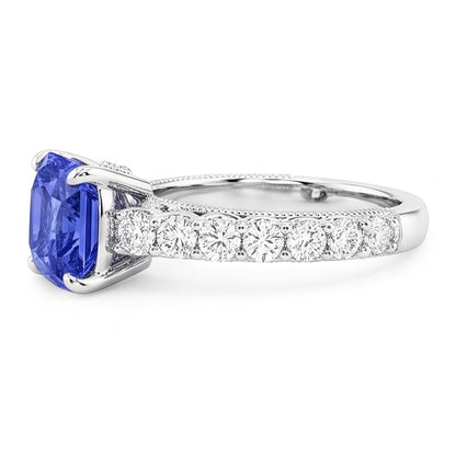 Natural Earth Mined Diamond Anniversary Ring 4 Carats Vintage Style Sapphire Radiant Cut