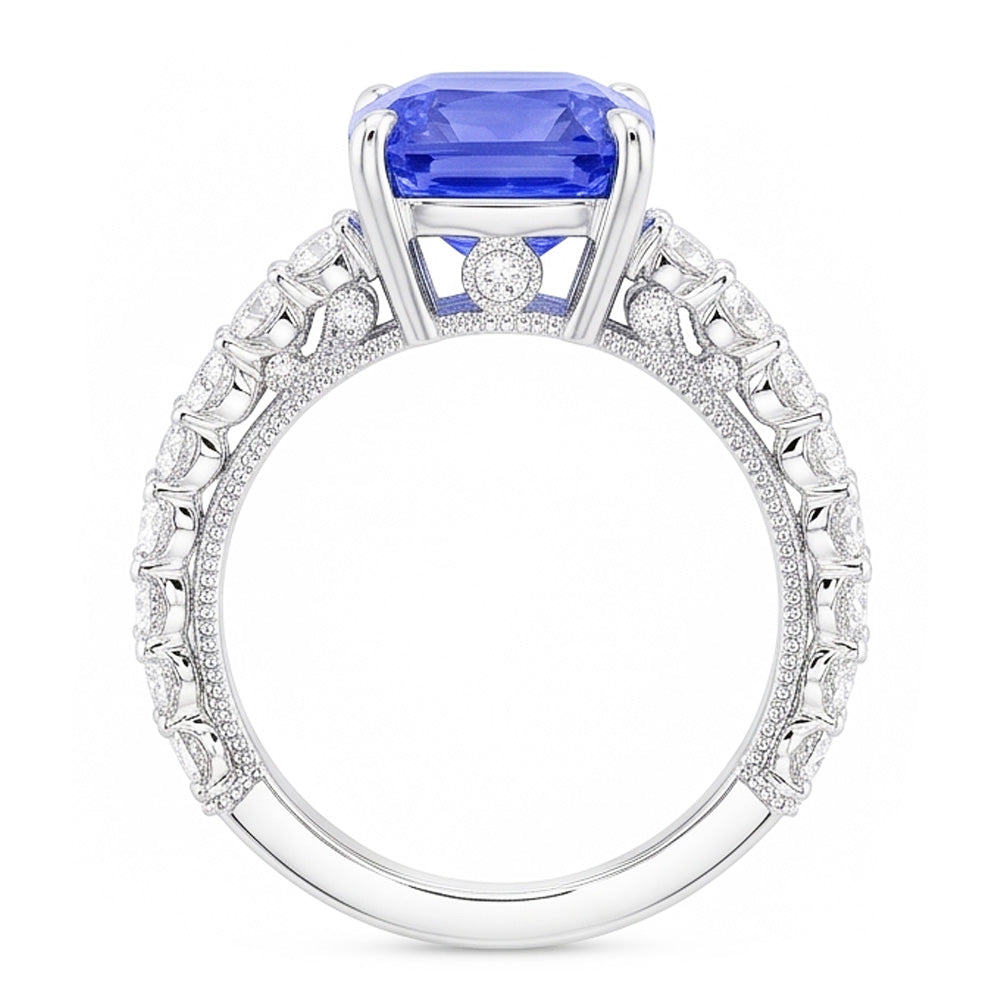 Natural Earth Mined Diamond Anniversary Ring 4 Carats Vintage Style Sapphire Radiant Cut