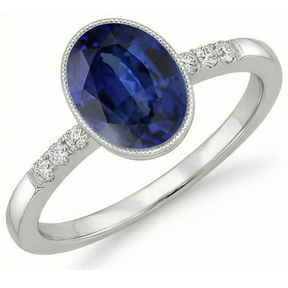 Natural Earth Mined Diamond Anniversary Ring Bezel Set Ceylon Sapphire 3.50 Carats