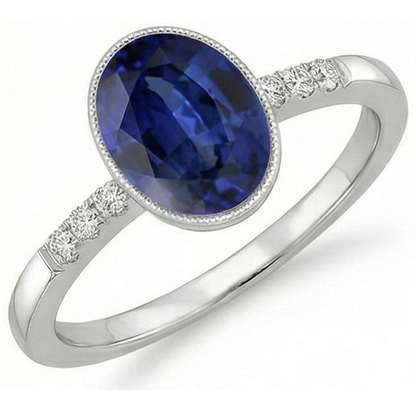 Natural Earth Mined Diamond Anniversary Ring Bezel Set Ceylon Sapphire 3.50 Carats