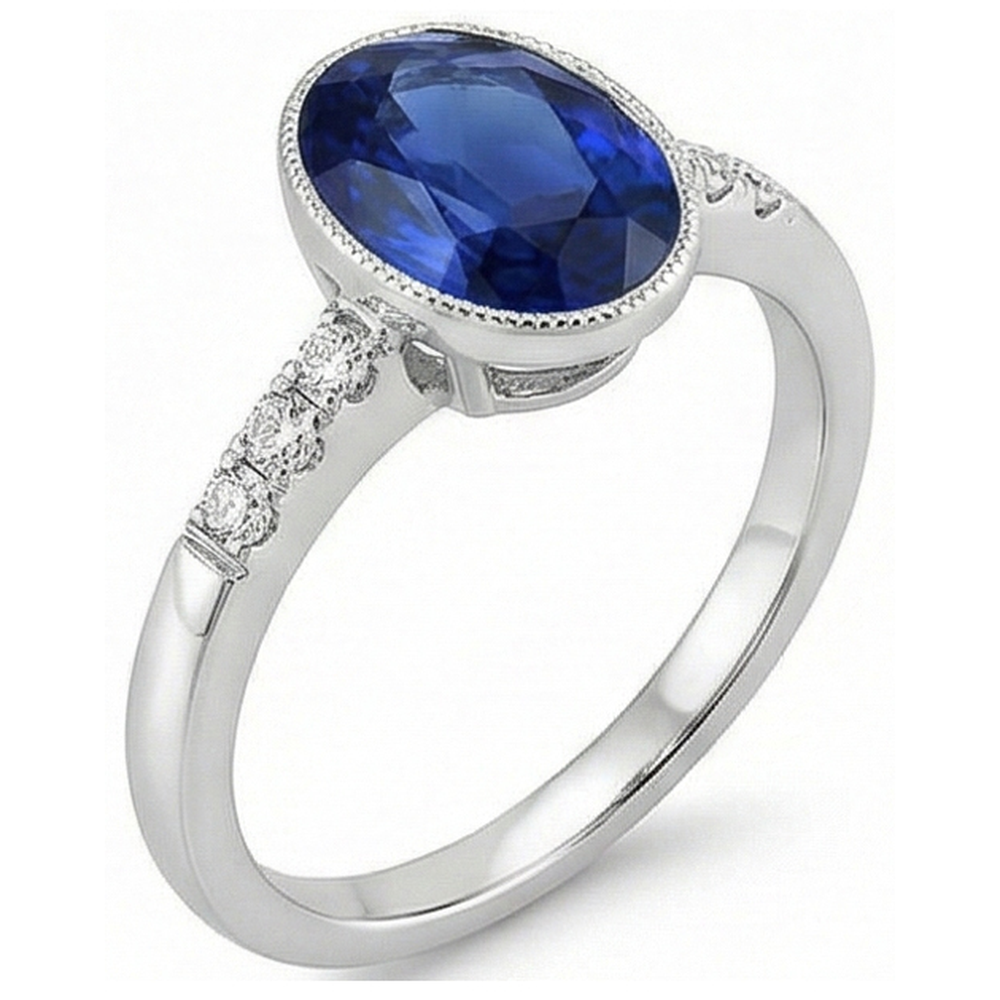 Natural Earth Mined Diamond Anniversary Ring Bezel Set Ceylon Sapphire 3.50 Carats