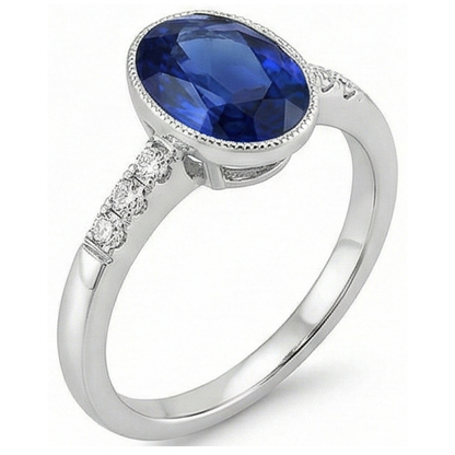 Natural Earth Mined Diamond Anniversary Ring Bezel Set Ceylon Sapphire 3.50 Carats