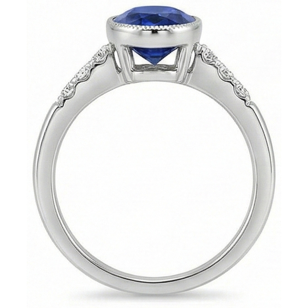 Natural Earth Mined Diamond Anniversary Ring Bezel Set Ceylon Sapphire 3.50 Carats