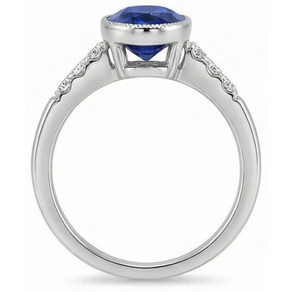 Natural Earth Mined Diamond Anniversary Ring Bezel Set Ceylon Sapphire 3.50 Carats