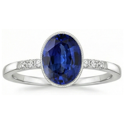 Natural Earth Mined Diamond Anniversary Ring Bezel Set Ceylon Sapphire 3.50 Carats