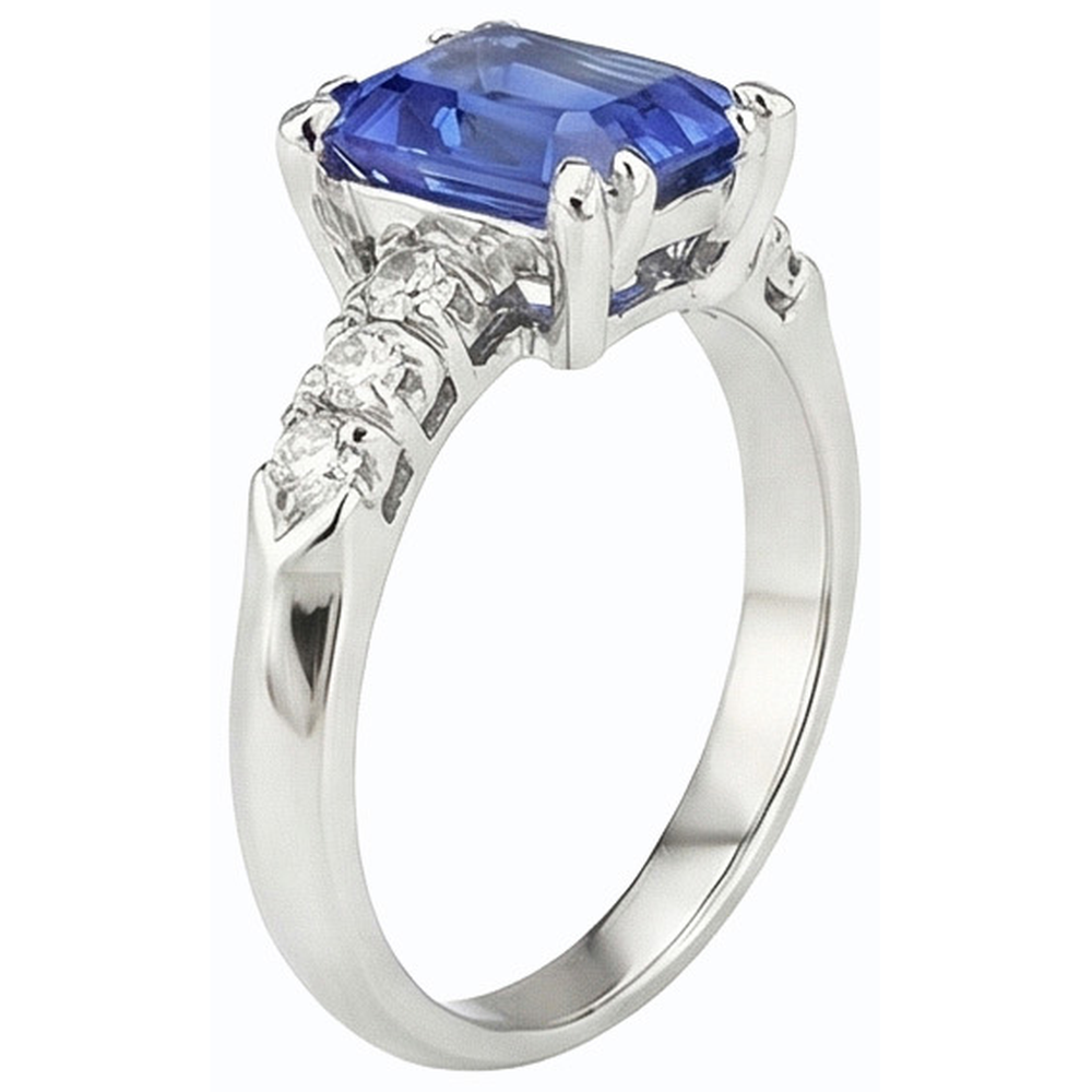 Natural Earth Mined Diamond Anniversary Ring Emerald Light Blue Sapphire 3 Carats