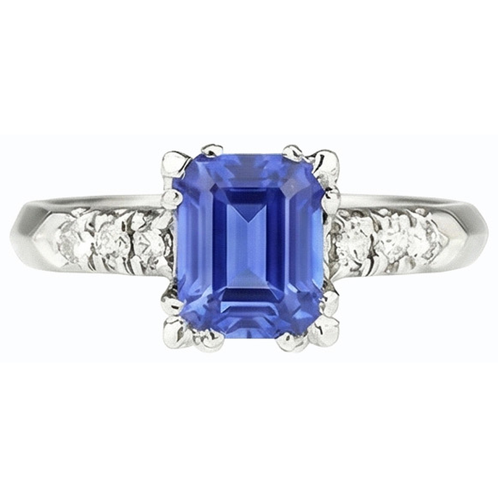 Natural Earth Mined Diamond Anniversary Ring Emerald Light Blue Sapphire 3 Carats