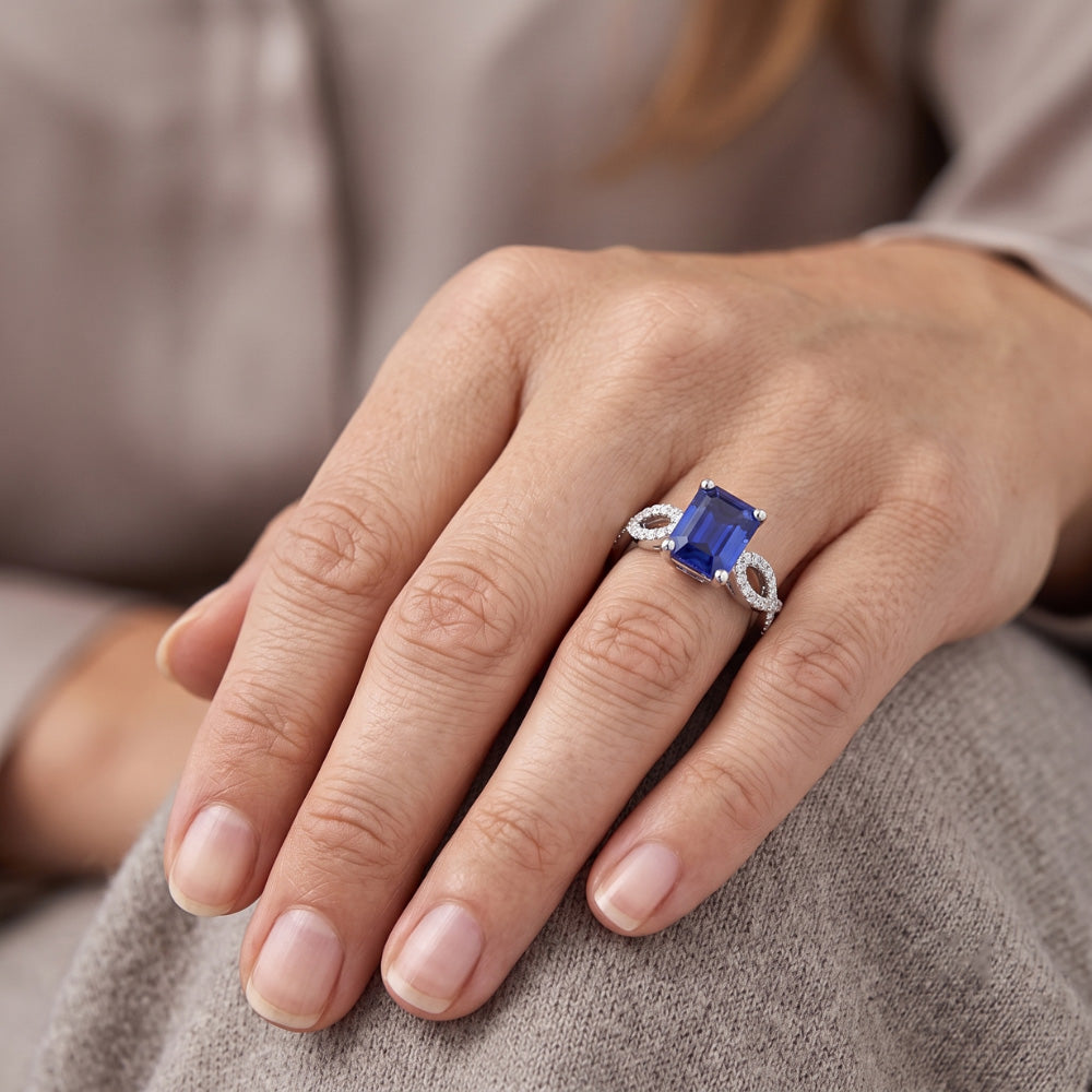 Natural Earth Mined Diamond Anniversary Ring Emerald Sapphire 3.50 Carats Infinity Style