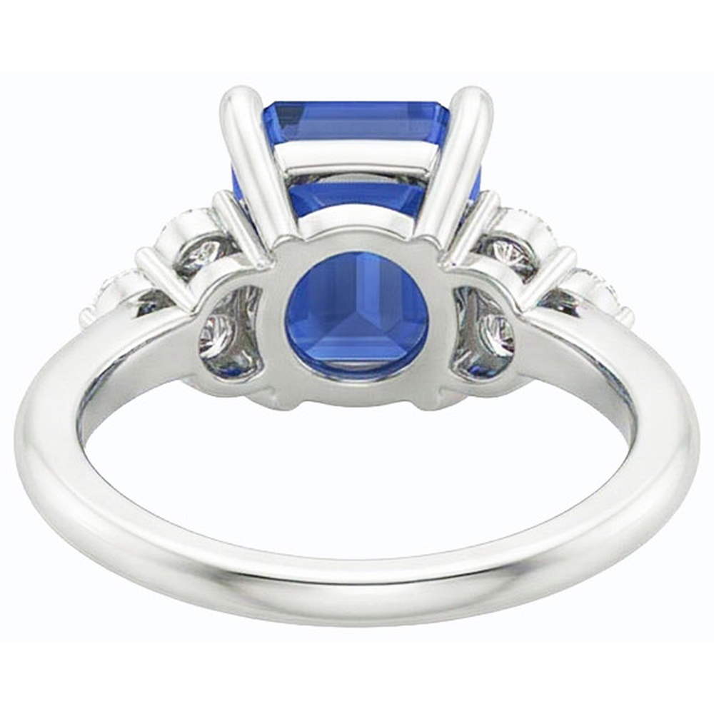 Natural Earth Mined Diamond Anniversary Ring Emerald Shaped Blue Sapphire 3.50 Carats
