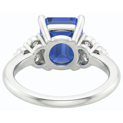 Natural Earth Mined Diamond Anniversary Ring Emerald Shaped Blue Sapphire 3.50 Carats