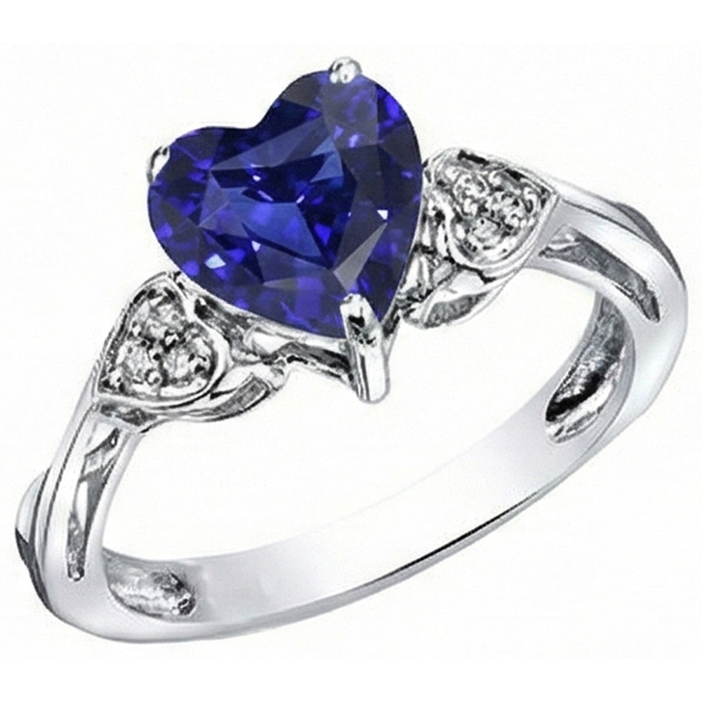 Natural Earth Mined Diamond Anniversary Ring Heart Ceylon Sapphire 2.50 Carats White Gold