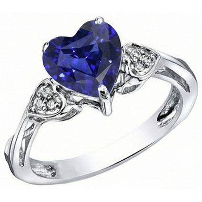 Natural Earth Mined Diamond Anniversary Ring Heart Ceylon Sapphire 2.50 Carats White Gold