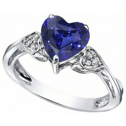 Natural Earth Mined Diamond Anniversary Ring Heart Ceylon Sapphire 2.50 Carats White Gold