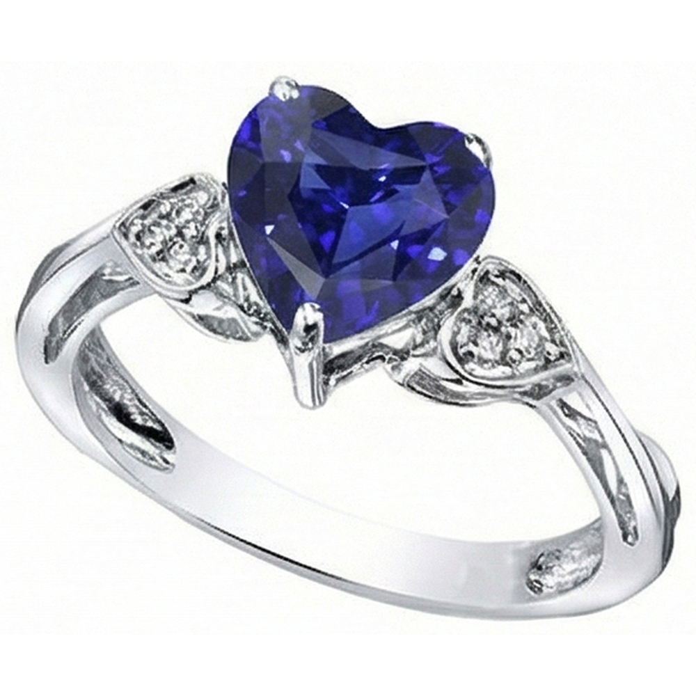 Natural Earth Mined Diamond Anniversary Ring Heart Ceylon Sapphire 2.50 Carats White Gold