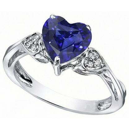 Natural Earth Mined Diamond Anniversary Ring Heart Ceylon Sapphire 2.50 Carats White Gold