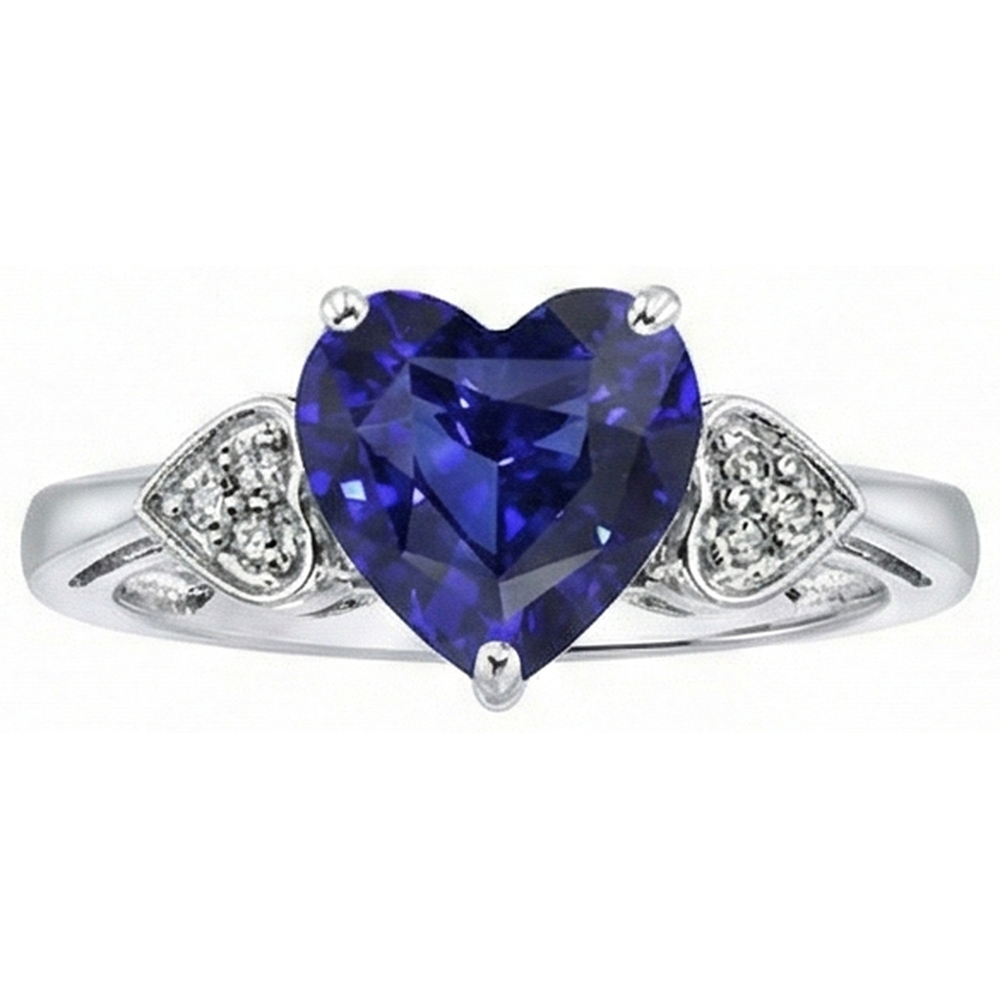 Natural Earth Mined Diamond Anniversary Ring Heart Ceylon Sapphire 2.50 Carats White Gold