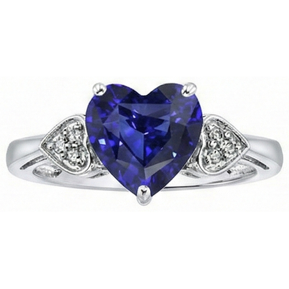 Natural Earth Mined Diamond Anniversary Ring Heart Ceylon Sapphire 2.50 Carats White Gold