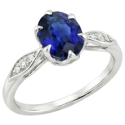 Natural Earth Mined Diamond Anniversary Ring Oval Sri Lankan Sapphire 3.50 Carats Pave Set