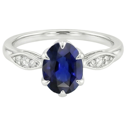 Natural Earth Mined Diamond Anniversary Ring Oval Sri Lankan Sapphire 3.50 Carats Pave Set