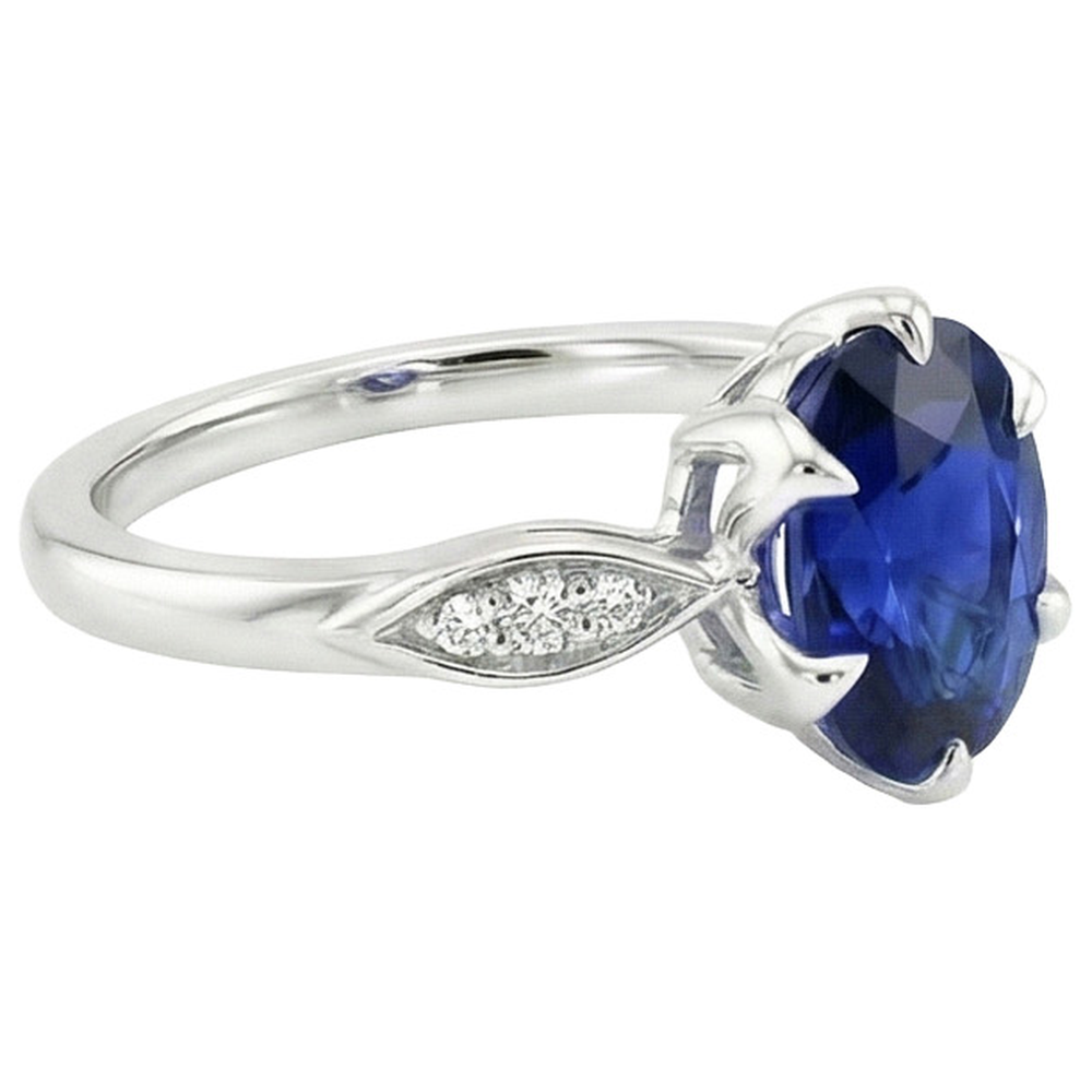 Natural Earth Mined Diamond Anniversary Ring Oval Sri Lankan Sapphire 3.50 Carats Pave Set
