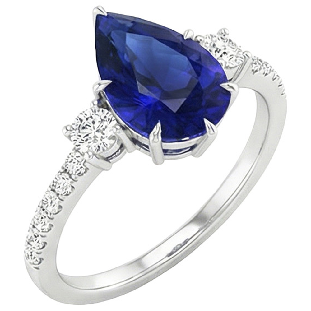 Natural Earth Mined Diamond Anniversary Ring Pear Blue Sapphire 3 Stone Style 5.50 Carats