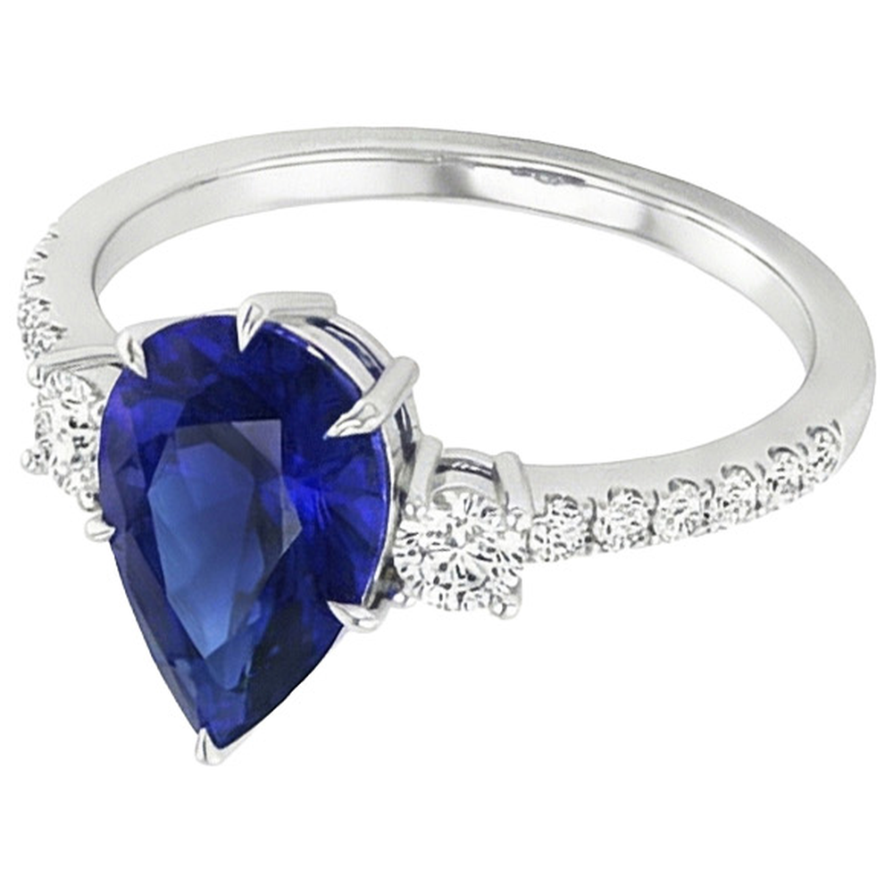 Natural Earth Mined Diamond Anniversary Ring Pear Blue Sapphire 3 Stone Style 5.50 Carats