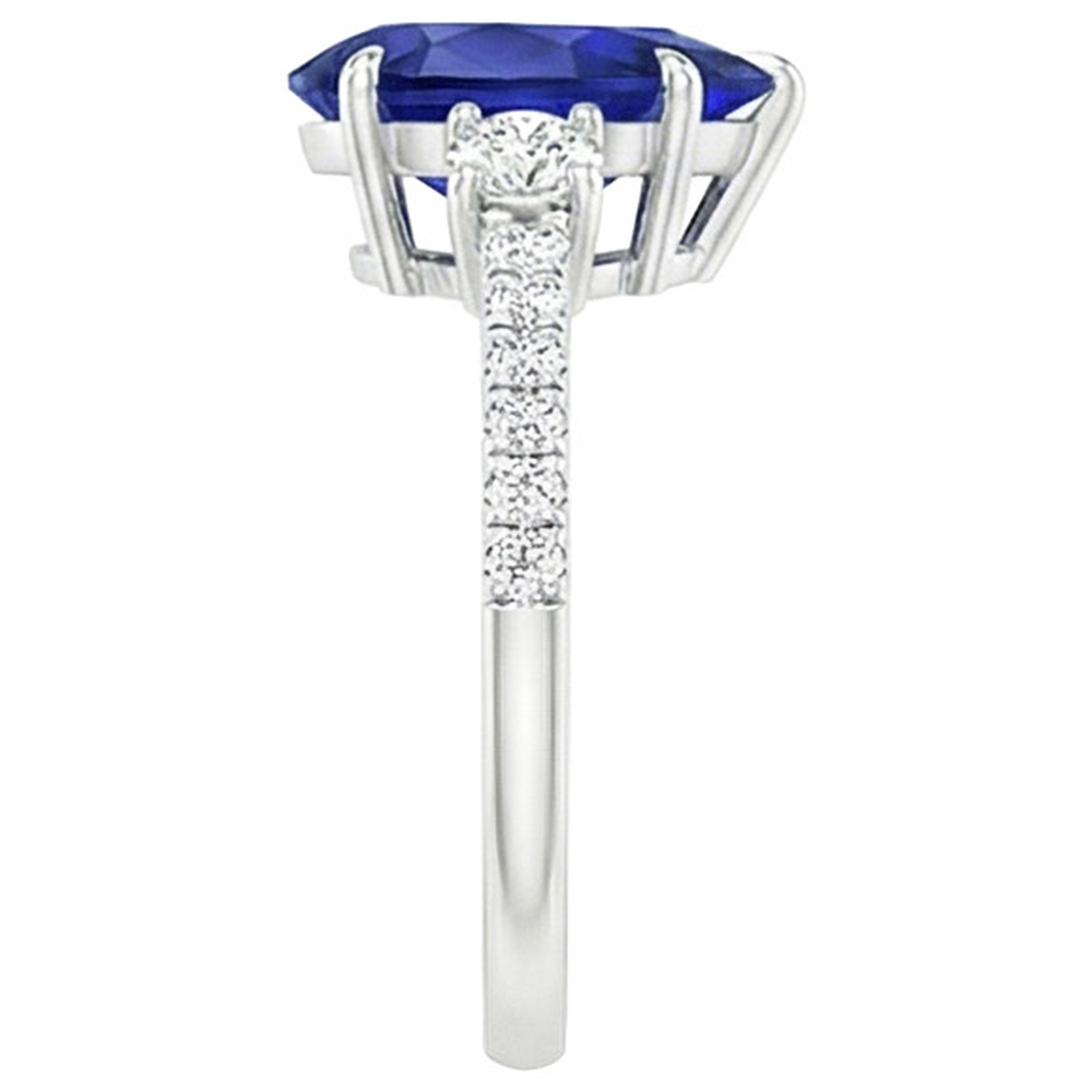 Natural Earth Mined Diamond Anniversary Ring Pear Blue Sapphire 3 Stone Style 5.50 Carats
