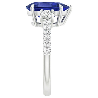 Natural Earth Mined Diamond Anniversary Ring Pear Blue Sapphire 3 Stone Style 5.50 Carats