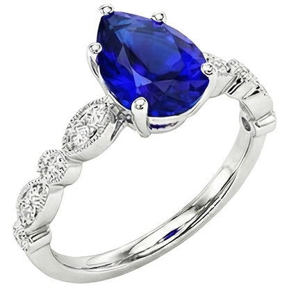 Natural Earth Mined Diamond Anniversary Ring Pear Sri Lankan Sapphire 2.50 Carats