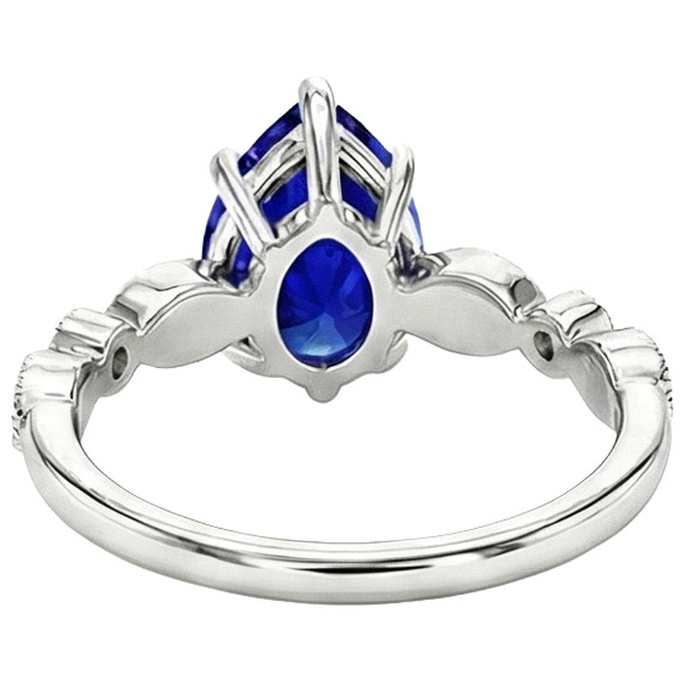 Natural Earth Mined Diamond Anniversary Ring Pear Sri Lankan Sapphire 2.50 Carats