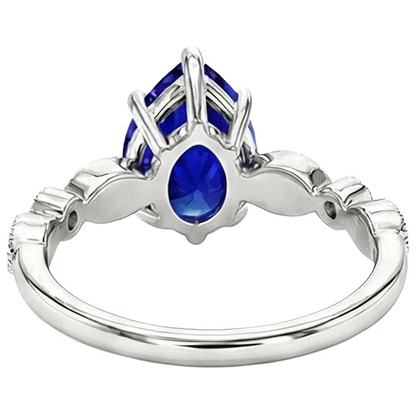 Natural Earth Mined Diamond Anniversary Ring Pear Sri Lankan Sapphire 2.50 Carats