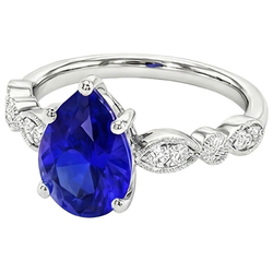 Natural Earth Mined Diamond Anniversary Ring Pear Sri Lankan Sapphire 2.50 Carats