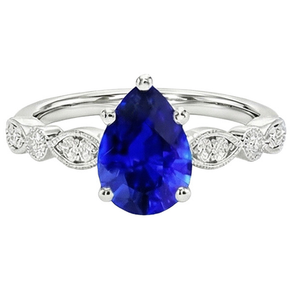 Natural Earth Mined Diamond Anniversary Ring Pear Sri Lankan Sapphire 2.50 Carats