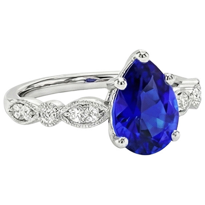 Natural Earth Mined Diamond Anniversary Ring Pear Sri Lankan Sapphire 2.50 Carats