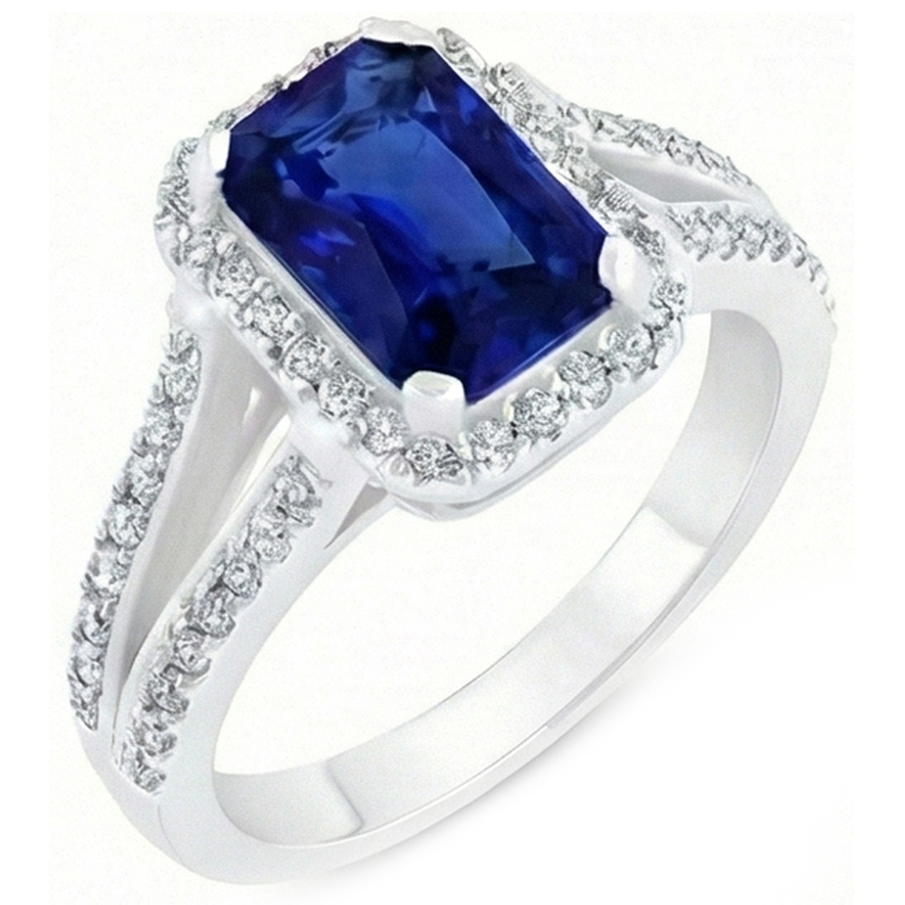 Natural Earth Mined Diamond Anniversary Ring Radiant Cut Sapphire Split Shank 5.50 Carats