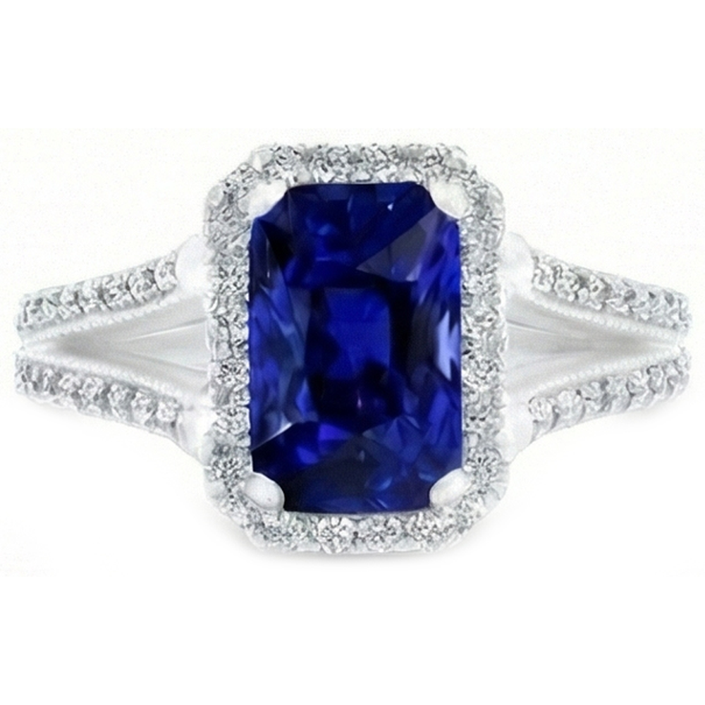 Natural Earth Mined Diamond Anniversary Ring Radiant Cut Sapphire Split Shank 5.50 Carats