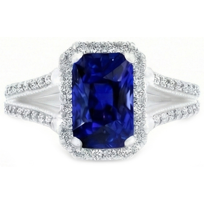 Natural Earth Mined Diamond Anniversary Ring Radiant Cut Sapphire Split Shank 5.50 Carats