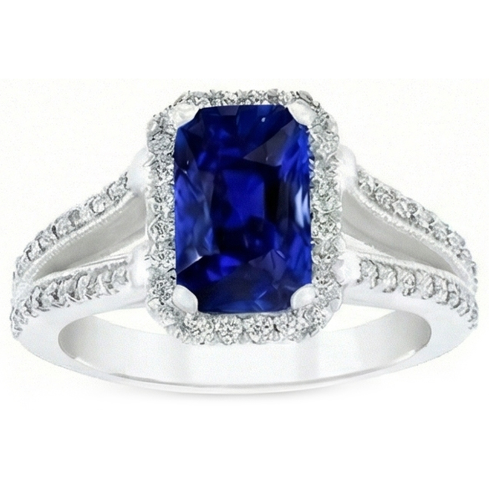 Natural Earth Mined Diamond Anniversary Ring Radiant Cut Sapphire Split Shank 5.50 Carats