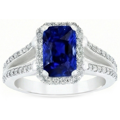 Natural Earth Mined Diamond Anniversary Ring Radiant Cut Sapphire Split Shank 5.50 Carats