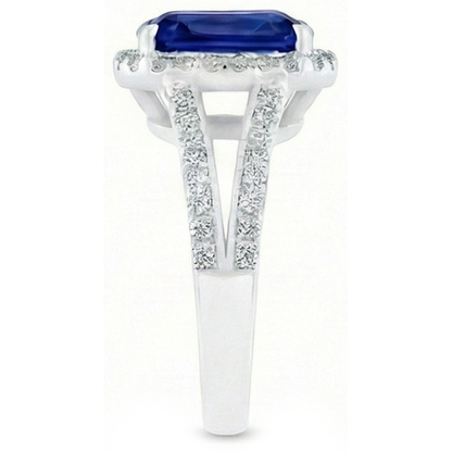 Natural Earth Mined Diamond Anniversary Ring Radiant Cut Sapphire Split Shank 5.50 Carats