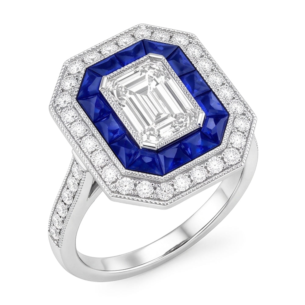 Natural Earth Mined Diamond Antique Style Ring 4.50 Carats Blue Sapphires Ladies Jewelry