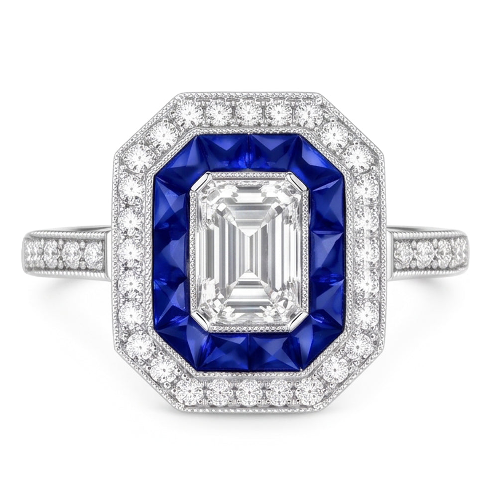 Natural Earth Mined Diamond Antique Style Ring 4.50 Carats Blue Sapphires Ladies Jewelry