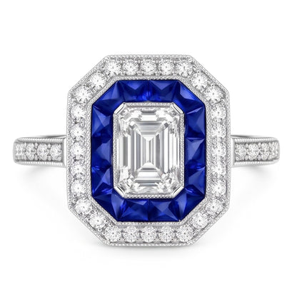 Natural Earth Mined Diamond Antique Style Ring 4.50 Carats Blue Sapphires Ladies Jewelry