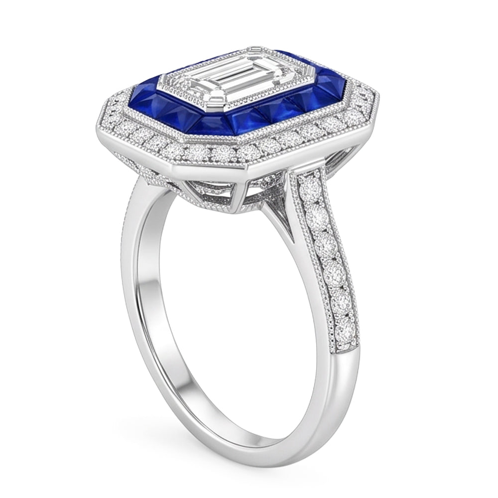 Natural Earth Mined Diamond Antique Style Ring 4.50 Carats Blue Sapphires Ladies Jewelry