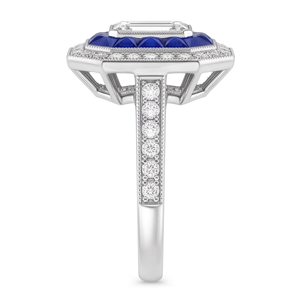 Natural Earth Mined Diamond Antique Style Ring 4.50 Carats Blue Sapphires Ladies Jewelry