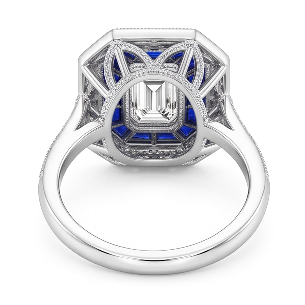 Natural Earth Mined Diamond Antique Style Ring 4.50 Carats Blue Sapphires Ladies Jewelry
