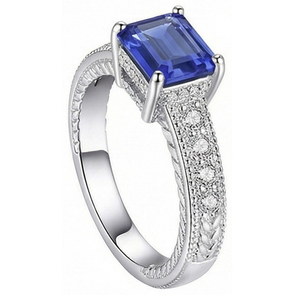 Natural Earth Mined Diamond Antique Style Ring Basket Set Emerald Cut Sapphire 2.50 Carats